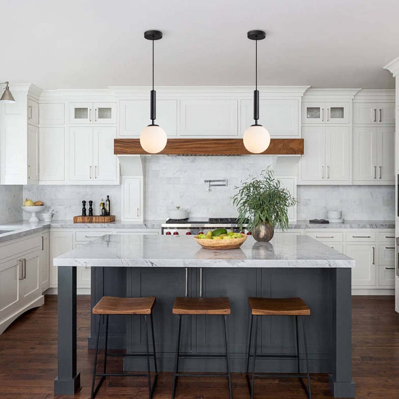 KCO Lighting Black Globe Pendant Light Mid Century Modern Pendant Lights Kitchen Island Industrial Farmhouse Round Glass Pendant Lighting Single Hanging Light Fixture (Black) - Image 4